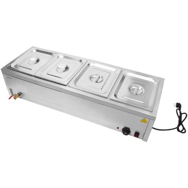 Tirdzniecības Bain Marie 4xGN1/2 konteineri un vāki Ar iztukšošanas krānu | Adexa BR11045