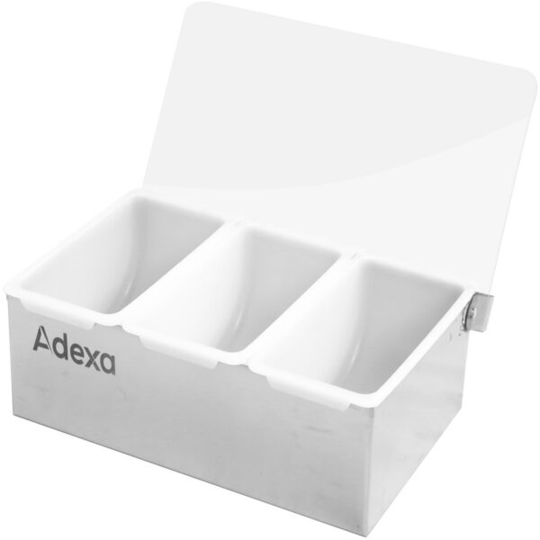 Garnējumu paplāte / Garšvielu izsmidzinātājs ar vāku 3 nodalījumi Nerūsējošs tērauds un plastmasa | Adexa CHB03