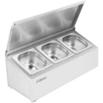 Komerciāls garšvielu turētājs ar vāku, ietverot 3xGN1/6-150mm konteinerus, Nerūsējošais tērauds | Adexa CHD03ADFL