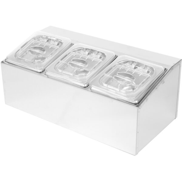 Komerciāls garšvielu turētājs, ieskaitot 3xGN1/6-100mm pannas un atveramos vākus | Adexa CHD03APCFL