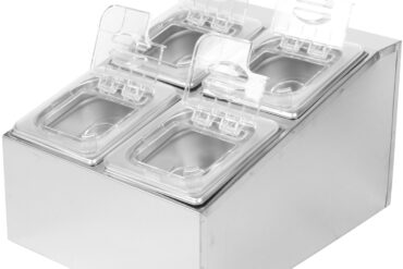 Tirdzniecības Garšvielu Turētājs, iekļaujot 4xGN1/6-100mm tvertnes un vāciņus ar eņģēm | Adexa CHD04BPCFL