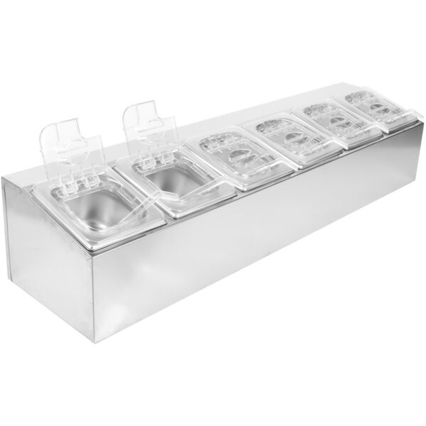 Komerciālais Garšvielu Turētājs ar 6xGN1/6-100mm traukiem un atliekamajiem vākiem | Adexa CHD06APCFL