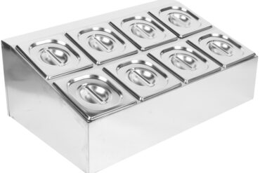 Komerciāls garšvielu turētājs, ieskaitot 8xGN1/6-100mm paplātes un vākus | Adexa CHD08B