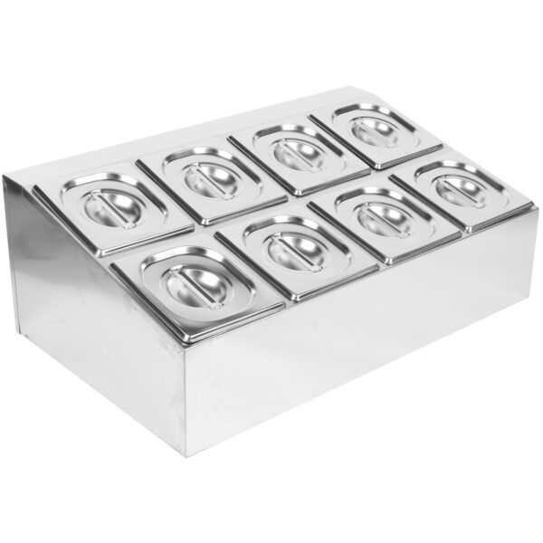 Komerciāls garšvielu turētājs, ieskaitot 8xGN1/6-100mm paplātes un vākus | Adexa CHD08B