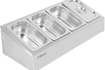 Komerciāls garšvielu turētājs, ieskaitot 4xGN1/4-150mm konteinerus ar vāku, nerūsējošais tērauds | Adexa CHE04AD