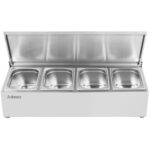 Komerciāla garšvielu turētājs ar vāku, ieskaitot 4xGN1/4-100mm traukus, Nerūsējošais tērauds | Adexa CHE04AFL - Image 2