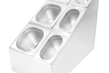 Komerciāls garšvielu statīvs, kas ietver 3xGN1/6 + 3xGN1/9 traukus un karotes | Adexa CHM01DPCFL