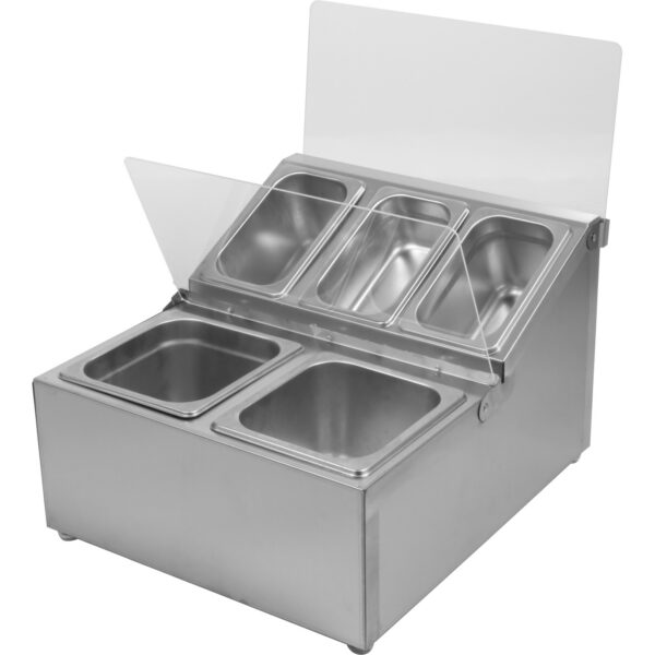 Komerciāls garšvielu turētājs, kurā ietilpst 2xGN1/6-100mm un 3xGN1/9-100mm pannas un atloka vāki | Adexa CHRLF04B2