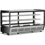 Displeja vitrīnas ledusskapis 200 litri 2 plaukti Melns un nerūsējošā tērauda Plakans priekšpuse | Adexa CW200