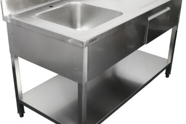 Komerciāla izlietne nerūsējošā tērauda 1200x600x900mm 1 bļoda pa kreisi 1 atvilktne Šļakataizsargs | Adexa DSA120601DL