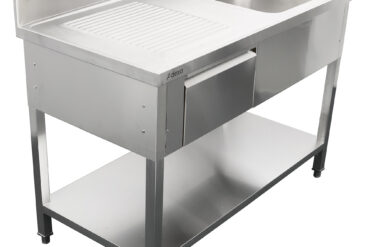 Komerciālais izlietne Nerūsējošais tērauds 1200x700x900mm 1 bļoda pa labi 1 atvilktne Aizmugure ar pārliektu malu | Adexa DSA120701DR