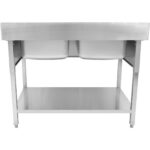 Komerciālais izlietne Nerūsējošais tērauds 1200x700x900mm 2 bļodas Aizmugurējais panelis | Adexa DSA245 - Image 2