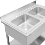 Komerciālais izlietne Nerūsējošais tērauds 1200x700x900mm 2 bļodas Aizmugurējais panelis | Adexa DSA245 - Image 4