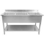 Tirdzniecības izlietne Nerūsējošais tērauds 1800x700x900mm 3 bļodas Aizmugurējā daļa | Adexa DSA345 - Image 2