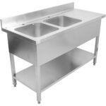 Komerciāls dubults izlietņu komplekts no nerūsējošā tērauda 1500x700x950mm ar 2 izlietnēm kreisajā pusē Aizsargplāksne | Adexa DSD1570L - Image 3