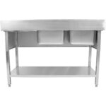 Komerciāls dubults izlietņu komplekts no nerūsējošā tērauda 1500x700x950mm ar 2 izlietnēm kreisajā pusē Aizsargplāksne | Adexa DSD1570L - Image 2