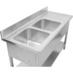 Komerciāls dubults izlietņu komplekts no nerūsējošā tērauda 1500x700x950mm ar 2 izlietnēm kreisajā pusē Aizsargplāksne | Adexa DSD1570L - Image 6