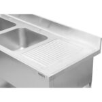 Komerciāls dubults izlietņu komplekts no nerūsējošā tērauda 1500x700x950mm ar 2 izlietnēm kreisajā pusē Aizsargplāksne | Adexa DSD1570L - Image 5