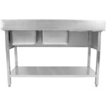 Komerciālais divkāršais izlietne nerūsējošais tērauds 1500x700x950mm 2 bļodas labajā pusē uzliekams panelis | Adexa DSD1570R - Image 6