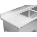 Komerciālais divkāršais izlietne nerūsējošais tērauds 1500x700x950mm 2 bļodas labajā pusē uzliekams panelis | Adexa DSD1570R - Image 4