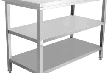 Komercdarba galds Nerūsējošais tērauds 3 līmeņi Aizmugures panelis Kvadrātveida kājas 1500x600x900mm | Adexa DW3T15060B