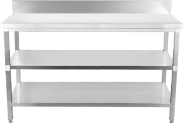 Komercdarba galds Nerūsējošs tērauds 3 līmeņi Atbalsta mala Kvadrātveida kājas 2200x700x900mm | Adexa DW3T22070B
