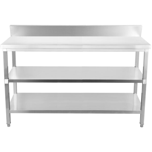 Komercdarba galds Nerūsējošs tērauds 3 līmeņi Atbalsta mala Kvadrātveida kājas 2200x700x900mm | Adexa DW3T22070B