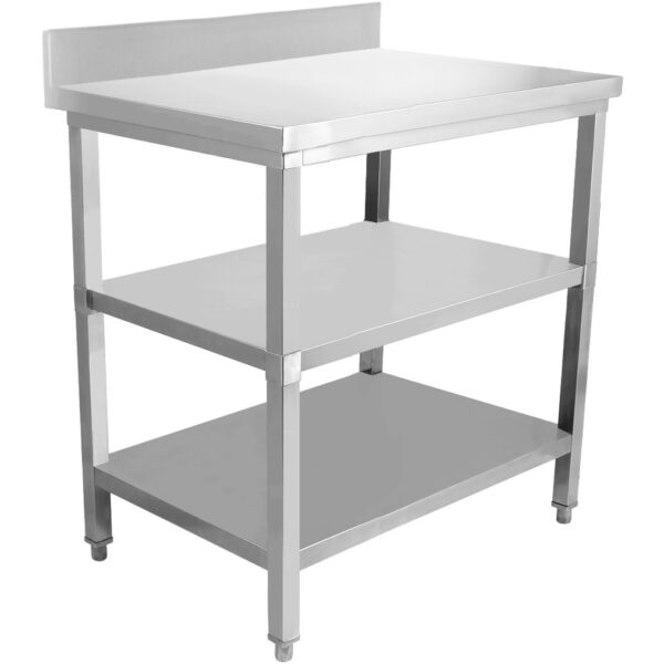 Komerciāls Darba galds Nerūsējošais tērauds 3 līmeņi Sienas aizsargs Kvadrātveida kājas 1000x600x900mm | Adexa DW3T10060B