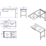 Iekraušanas galds labajā pusē 1400x650x850mm Ar izlietni Ar notekas caurumu Ar aizsargmalu Nerūsējošais tērauds | Adexa DWITC1465R - Image 4