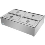 Komerciālais XL Bain Marie ar drenāžas krānu 4xGN1/1, ieskaitot 4 konteinerus ar vāku | Adexa HB4XL - Image 2