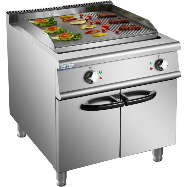 Profesionāla Elektriskā Grila Plātne ar Skapja Pamatni 12kW Gluda/Grieztā 900mm Dziļums | Adexa HER906A