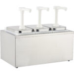 Tirdzniecības garšvielu/mērces dozators ar sūkni, 3x2 litru, nerūsējošais tērauds | Adexa NHP003