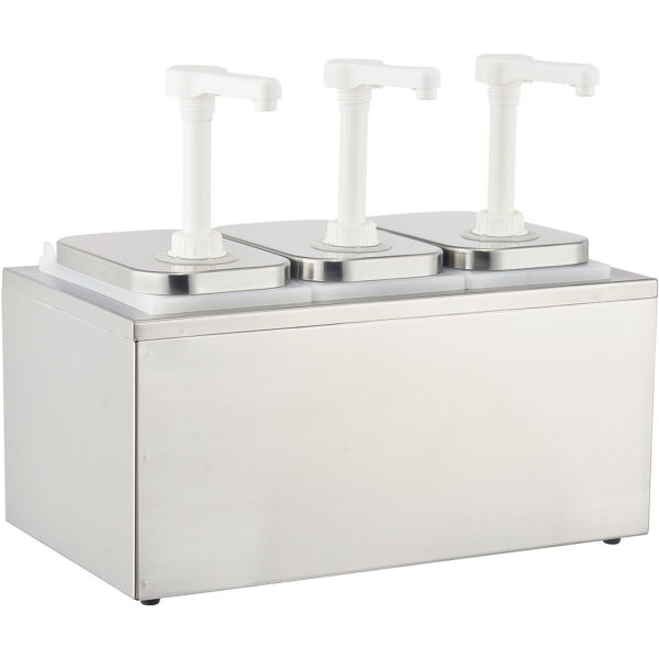 Tirdzniecības garšvielu/mērces dozators ar sūkni, 3x2 litru, nerūsējošais tērauds | Adexa NHP003