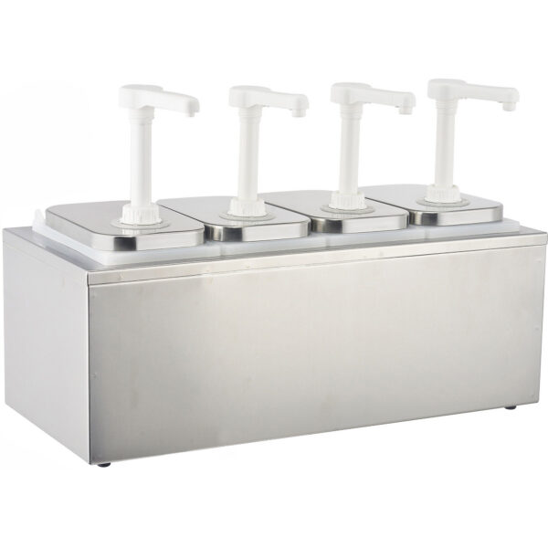 Komerciāls garšvielu/mērču pumpju dozētājs 4x2 litri Nerūsējošais tērauds | Adexa NHP004