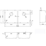 Roku darināta ieliekama dubultā izlietne 865x430x200mm nerūsējošs tērauds R20 virsmā montējama / apakšējā montāža | Adexa 204040D - Image 2