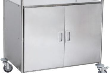 Komerciālais servēšanas/apkalpošanas/kopšanas ratiņi ar skapīti un durvīm Nerūsējošā tērauda 3 līmeņi 860x540x940mm | Adexa RST3AD