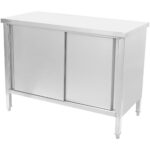 Komercijas darba virsma ar grīdas skapīti ar bīdāmām durvīm Nerūsējošais tērauds 1500x600x850mm | Adexa SCP601502S - Image 3