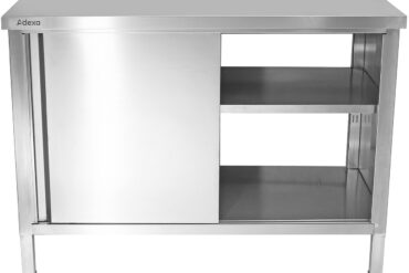Komercijas darba virsma ar grīdas skapīti ar bīdāmām durvīm Nerūsējošais tērauds 1500x600x850mm | Adexa SCP601502S
