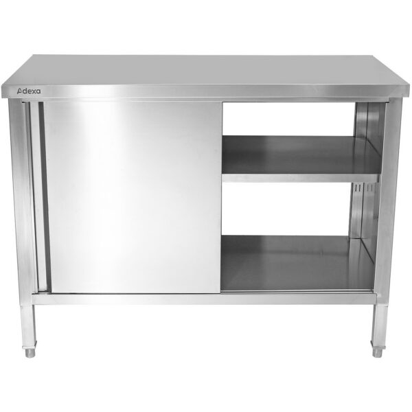 Komercijas darba virsma ar grīdas skapīti ar bīdāmām durvīm Nerūsējošais tērauds 1500x600x850mm | Adexa SCP601502S
