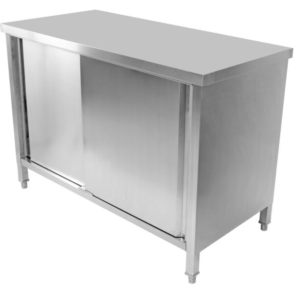 Komerciāla darba virsmas grīdas skapis Bīdāmie durvis Nerūsējošais tērauds 1800x600x850mm | Adexa VTC186SL