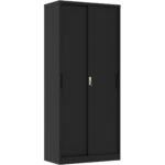 Profesionāls metāla uzglabāšanas skapis 2 bīdāmās durvis 900x400x1800mm Slēdzene 4 regulējami plaukti Melns | Adexa SEFC11B - Image 3