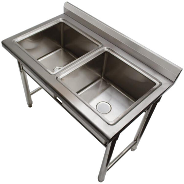 Komerciāla izlietne Nerūsējošais tērauds 1100x600x900mm 2 bļodas Splashback | Adexa ST245A