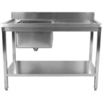 Komerciālais izlietne Nerūsējošais tērauds 1200x700x900mm 1 bļoda pa kreisi Splashback Apakšējais plaukts | Adexa STD1270L - Image 2