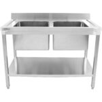 Komercslietojuma izlietne nerūsējošais tērauds 1200x600x900mm 2 bļodas ar atstarpes aizsargsieniņu | Adexa STD245A - Image 4