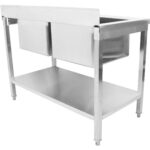 Komercslietojuma izlietne nerūsējošais tērauds 1200x600x900mm 2 bļodas ar atstarpes aizsargsieniņu | Adexa STD245A - Image 5