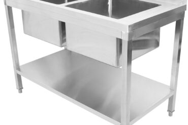 Komercslietojuma izlietne nerūsējošais tērauds 1200x600x900mm 2 bļodas ar atstarpes aizsargsieniņu | Adexa STD245A