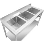 Komercijas izlietne Nerūsējošais tērauds 1500x600x900mm 3 bļodas Aizmugures panelis | Adexa STD345A - Image 4