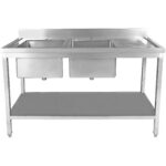 Komerciāla izlietne Nerūsējošais tērauds 2000x600x850mm 2 bļodas labajā pusē ar notekplātni Aizmugures panelis Apakšplaukts | Adexa STT2060R - Image 7