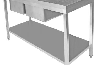 Tirdzniecības izlietne Nerūsējošais tērauds 1500x600x850mm 2 bļodas pa kreisi ar noteces dēli Aizmugures plāksne Apakšplaukts | Adexa STT1560L