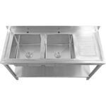 Komerciāla izlietne Nerūsējošais tērauds 2000x600x850mm 2 bļodas labajā pusē ar notekplātni Aizmugures panelis Apakšplaukts | Adexa STT2060R - Image 8